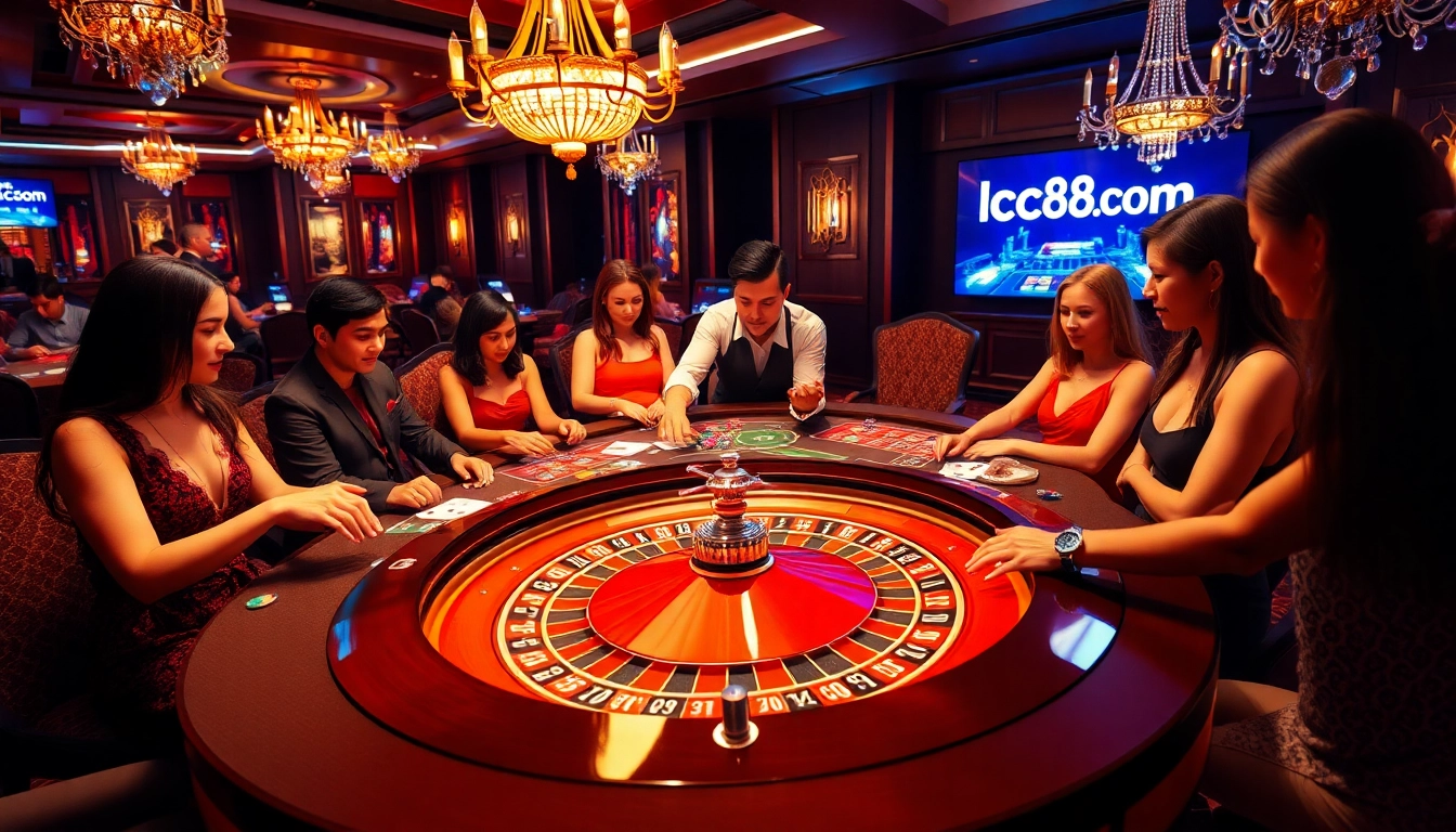 Experience the thrill of betting at lc88 com with a vibrant roulette table and engaged players.