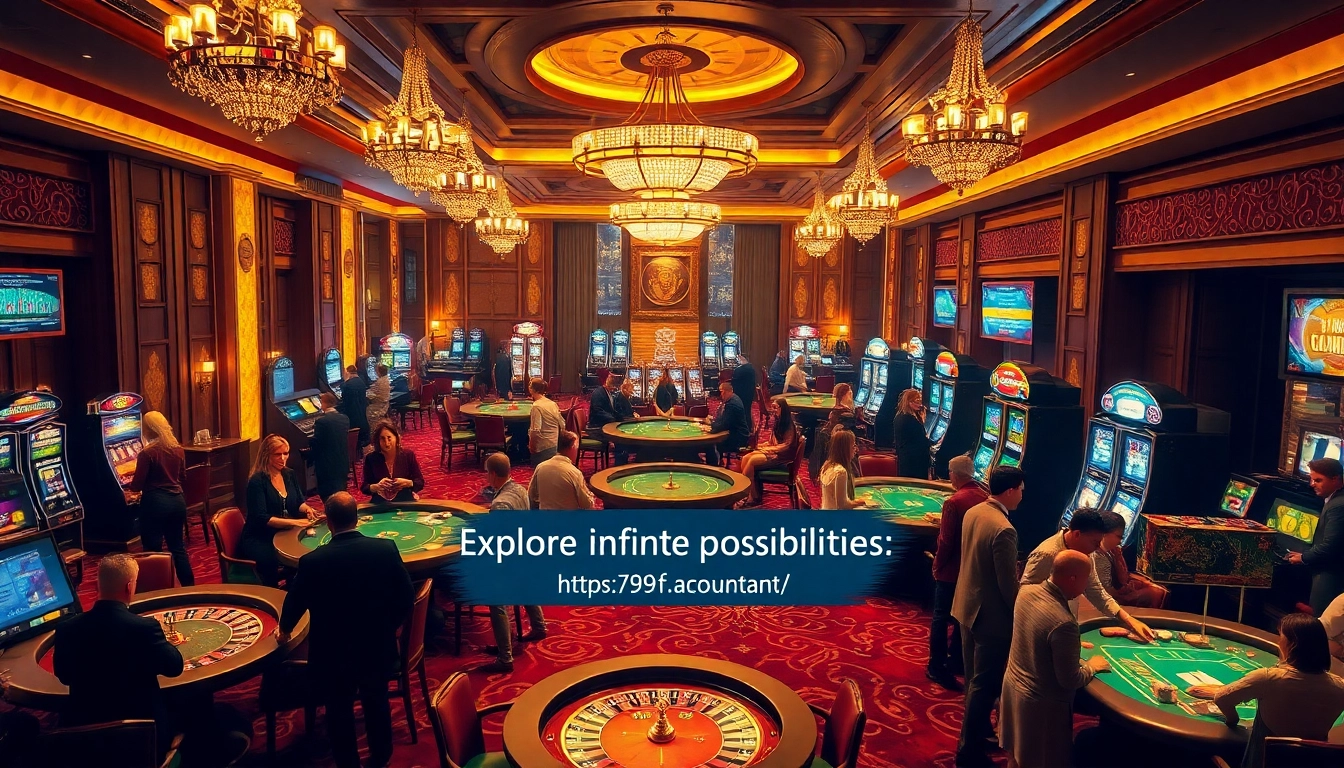 Explore thrilling gaming adventures at https://789f.accountant/ surrounded by classic casino tables and vibrant slot machines.